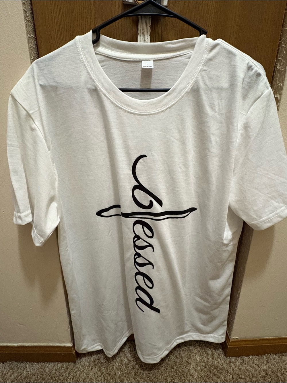 "Blessed" Script Cross White Tee